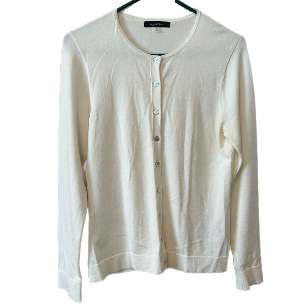 August Silk Cream Cardigan Fitted Style